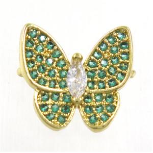 copper butterfly connector paved zircon, gold plated, approx 13-14mm