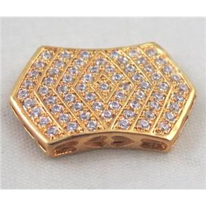 Zircon copper spacer bead, gold plated, approx 15x23mm