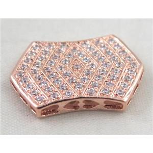 Zircon copper spacer bead, rose gold plated, approx 15x23mm