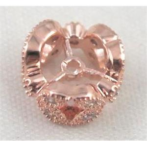 Zircon copper spacer bead, rose gold plated, approx 10mm dia