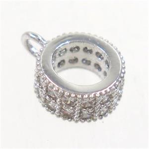 copper hanger bail paved zircon, platinum plated, approx 8.5mm dia, 5mm hole