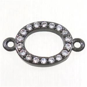 copper oval connector paved zircon, black plated, approx 8x10mm