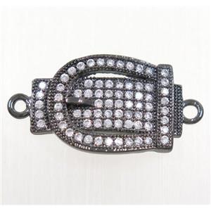 copper buckle connector paved zircon, black plated, approx 13-19mm