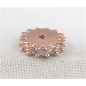 copper bead paved zircon, rose gold plated, approx 8mm dia