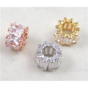 copper spacer bead paved zircon, mixed color, approx 11mm dia, 5mm hole