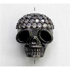 copper spacer bead paved zircon, skull, approx 10-12mm