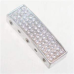 copper rectangle beads paved zircon, platinum plated, approx 7.5x22mm