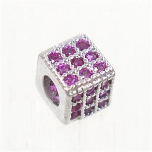 copper cube beads paved zircon, platinum plated, approx 6x6mm