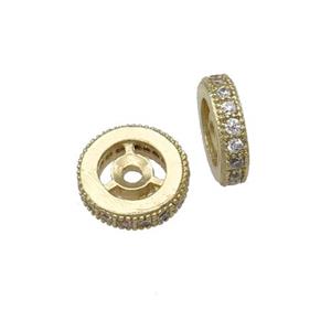 copper spacer beads paved zircon, heishi, gold plated, approx 8mm dia