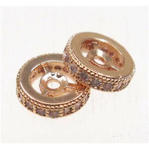 copper spacer beads paved zircon, heishi, rose gold, approx 10mm dia