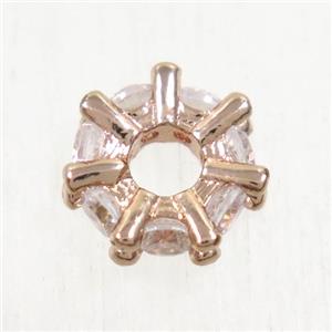 copper beads paved zircon, rose gold, approx 8mm dia