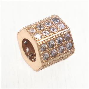 European style copper tube beads paved zircon, rose gold, approx 7.5-8mm