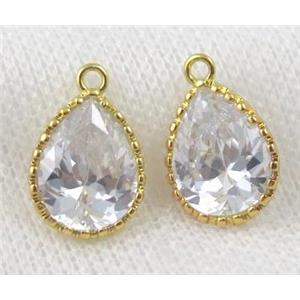 Cubic Zircon teardrop pendant, gold plated, approx 7-9mm