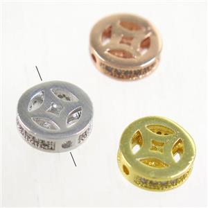 copper bead paved zircon, rondelle, mix color, approx 9.5mm dia