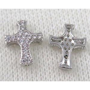 copper spacer bead paved zircon, cross, approx 11x14mm