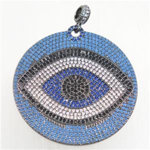copper eye pendant paved zircon, black plated, approx 40mm dia