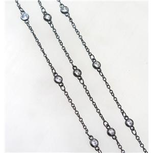 copper chain paved zircon, black plated, approx 6mm dia