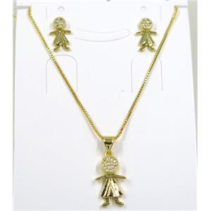 Jelwelry set, copper necklace earring pave zircon, kid, gold plated, approx 8-16mm