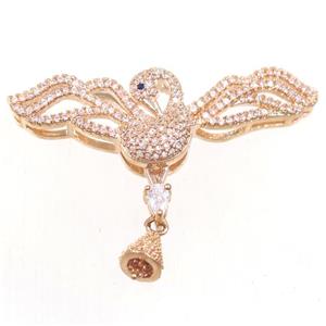 copper birds pendants bail paved zircon, rose gold, approx 25-45mm