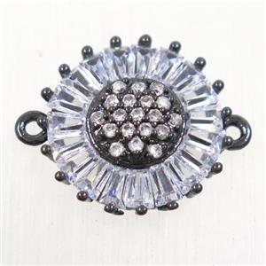 copper sunflower connector paved zircon, black plated, approx 14mm dia