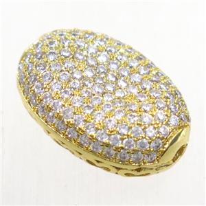 copper oval beads paved zircon, gold plated, approx 13-19mm