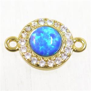 copper circle connector paved zircon with blue fire opal, gold plated, approx 8.5mm dia