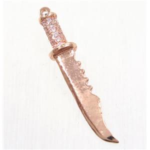 copper pendant paved zircon, knife, rose gold, approx 4.5-31mm