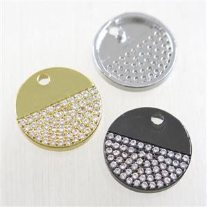 copper circle pendant paved zircon, mix color, approx 15mm dia