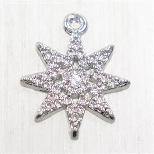 copper star pendant paved zircon, platinum plated, approx 12mm dia