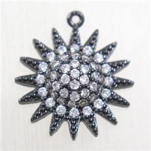 copper sun pendant paved zircon, black plated, approx 18mm dia