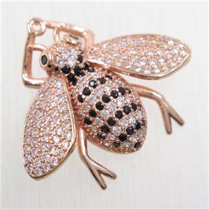 copper Honeybee pendant paved zircon, rose gold, approx 25-30mm