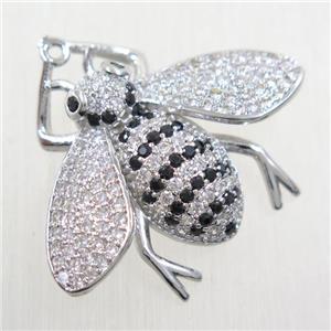 copper Honeybee pendant paved zircon, platinum plated, approx 25-30mm