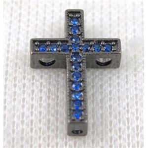 copper bead pave zircon, cross, black plated, approx 14x21mm