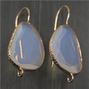 white opalite crystal glass earring hook with loop, gold plated, approx 20-25mm