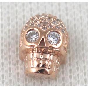 copper bead pave zircon, skull, platinum plated, approx 10x12mm