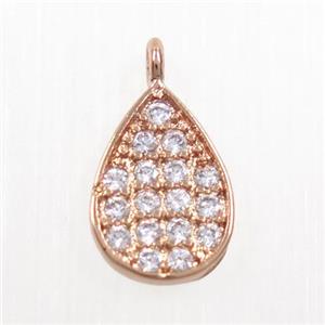 copper teardrop pendant paved zircon, rose gold, approx 7-9mm