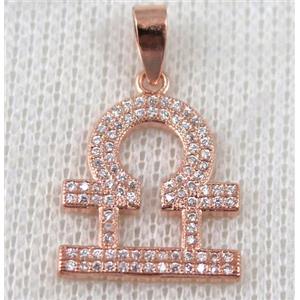 copper pendant pave zircon, rose gold plated, approx 16x22mm