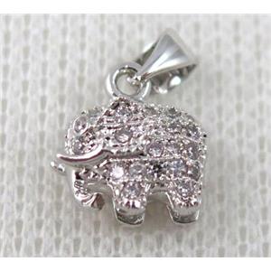 copper pendant pave zircon, elephant, platinum plated, approx 10mm