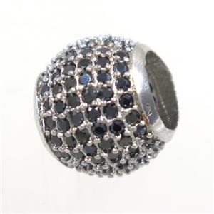 round copper beads paved zircon, platinum plated, approx 12mm dia, 6mm hole