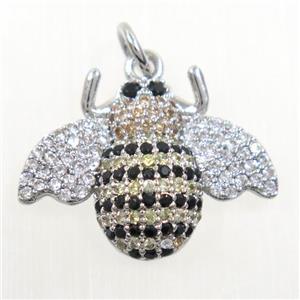 copper Honeybee pendants paved zircon, platinum plated, approx 15-20mm