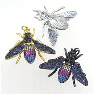 copper Honeybee charm pendants paved zircon, mix color, approx 25-32mm