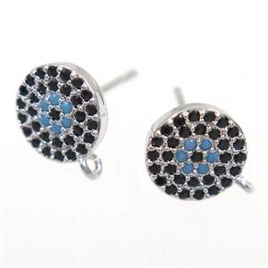 copper Earring Studs paved zircon, platinum plated, approx 9mm dia