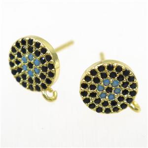 copper Earring Studs paved zircon, gold plated, approx 9mm dia