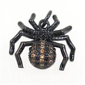 copper Spider pendant paved zircon, black plated, approx 15-17mm