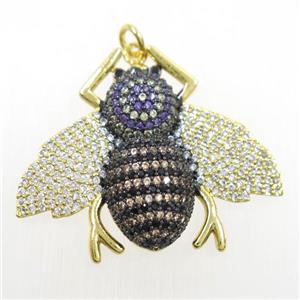 copper Honeybee pendant paved zircon, gold plated, approx 30-35mm