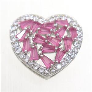 copper bead paved zircon, heart, platinum, approx 15-16mm