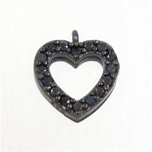 copper heart pendant paved zircon, black plated, approx 9mm