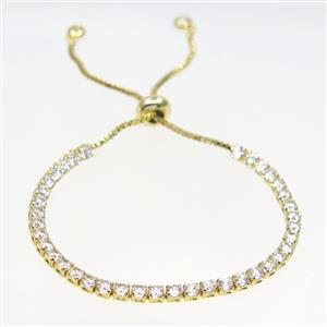 copper bracelet with zircon, adjustable, gold plated, approx 3mm, 60mm