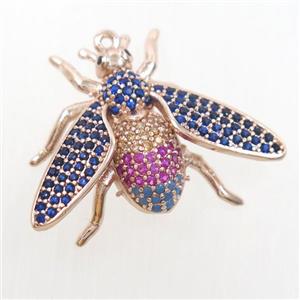 copper honeybee pendant paved zircon, rose gold, approx 20-27mm