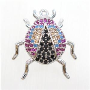 copper beetle pendant paved zircon, platinum plated, approx 18mm